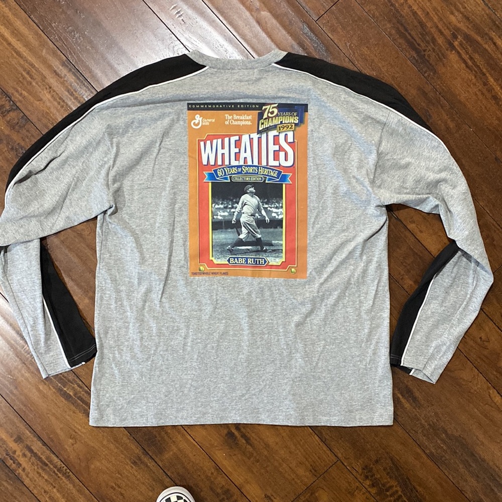 NWOT Babe Ruth Wheaties SAMPLE Cereal Box Long Sleeve Shirt NOS